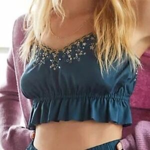 Anthropologie‎ Celestial Lounge Lace Bralette Womens S Stars Sequins Fairy Crop
